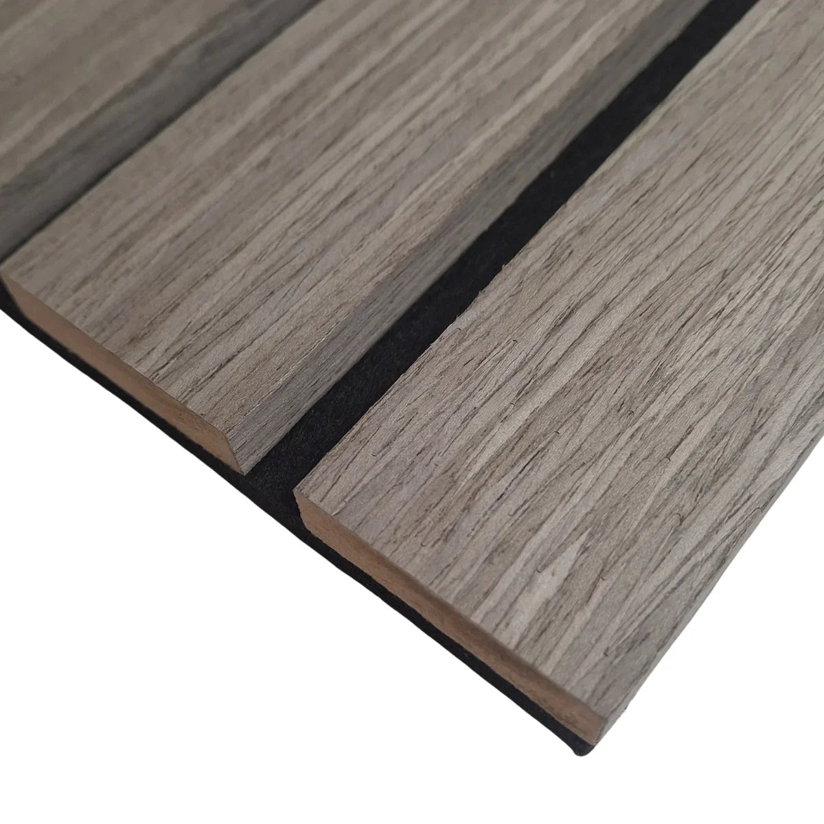 Close-up of Wide Slat Grey Oak wall panel