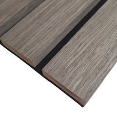 Close-up of Wide Slat Grey Oak wall panel
