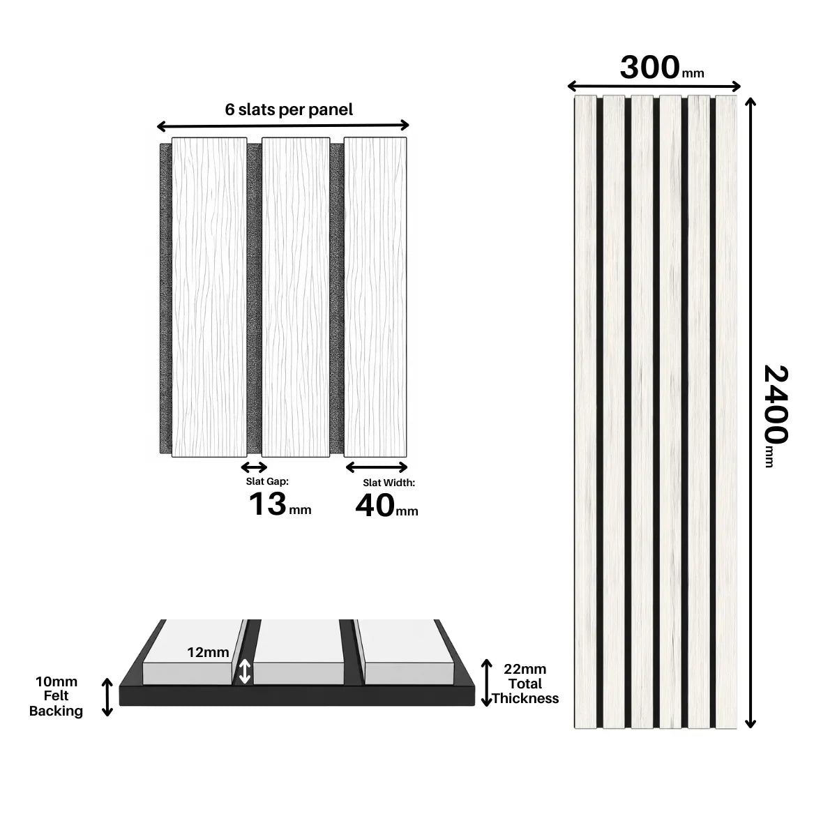 Wide slat acoustic wall panels 30x240cm