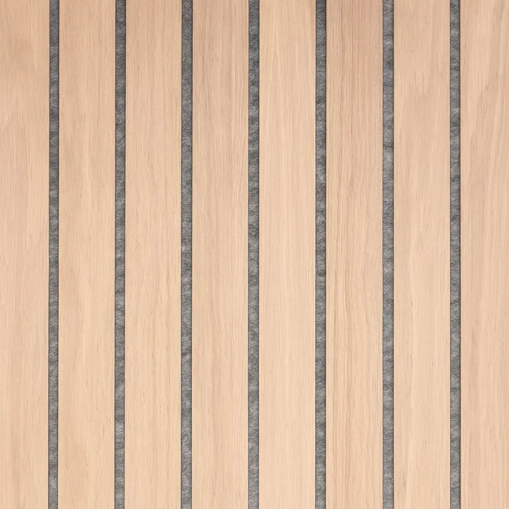 Wide Slat Oak acoustic wall panels with grey felt UK