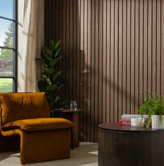 Wide Slat Smoked Oak acoustic wall panels 30x240cm