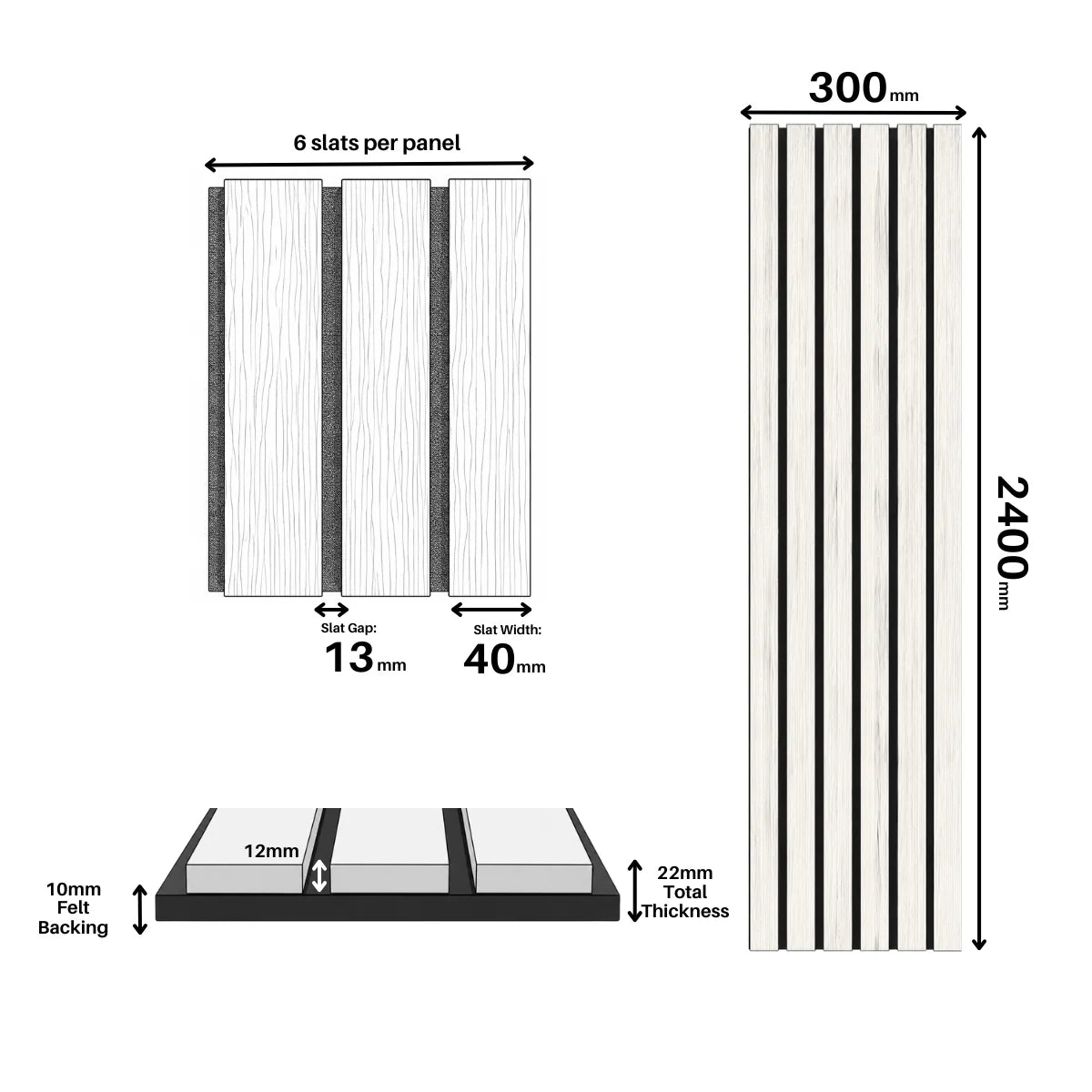 Wide slat wall panel 30cm x 240cm
